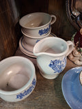 Z-blue and white creamer and sugar bowl.