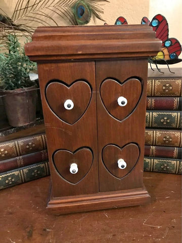 Z- Collections from Sherry's Shelves/small wooden cabinet with heart drawers, porcelain knobs